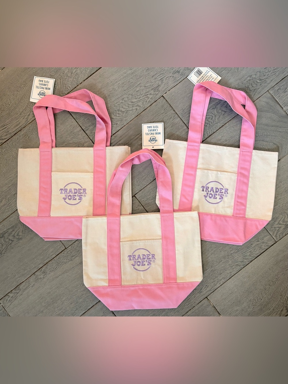 Trader Joe’s - Mini Spring Pastel Tote Bags - Set of 3 in Pink